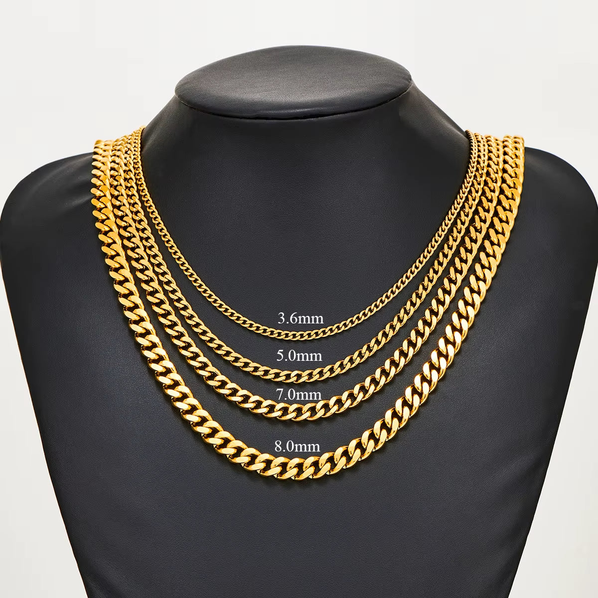 3.6Mm/5Mm/6Mm/7Mm/8Mm Gold Color Stainless Steel Cuban Link Chains Classic Men Boy Curb Chunky Necklace 14 to 30 Inches