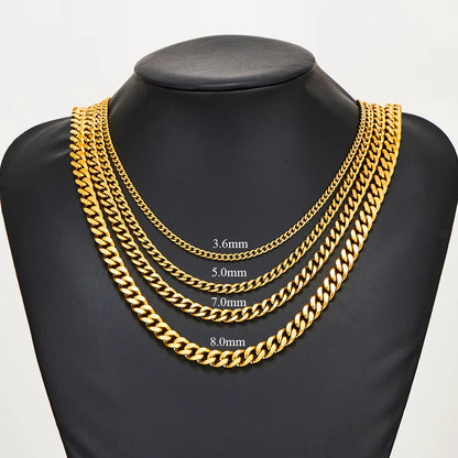 3.6Mm/5Mm/6Mm/7Mm/8Mm Gold Color Stainless Steel Cuban Link Chains Classic Men Boy Curb Chunky Necklace 14 to 30 Inches