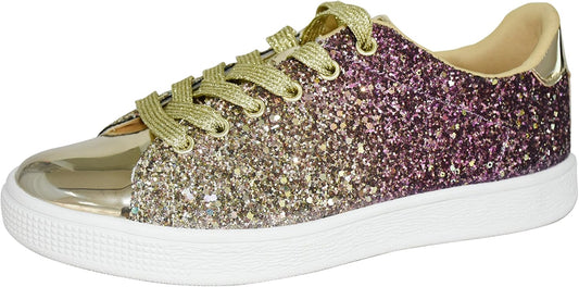 Glitter Shoes Sparkly Bling Shiny Bedazzled Lace up Fashion Sneakers for Women