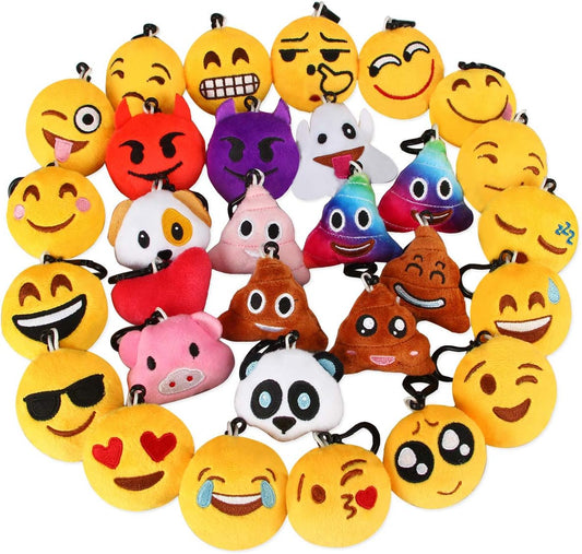Emoticon Keychain, Emoticon Plush Key Chain Bulk Toy Valentine'S Day Gifts Birthday Party Favors Supplies, Treasure Box Rewards Carnival Prizes Easter Basket Stuffers for Kids, 2" Set of 30