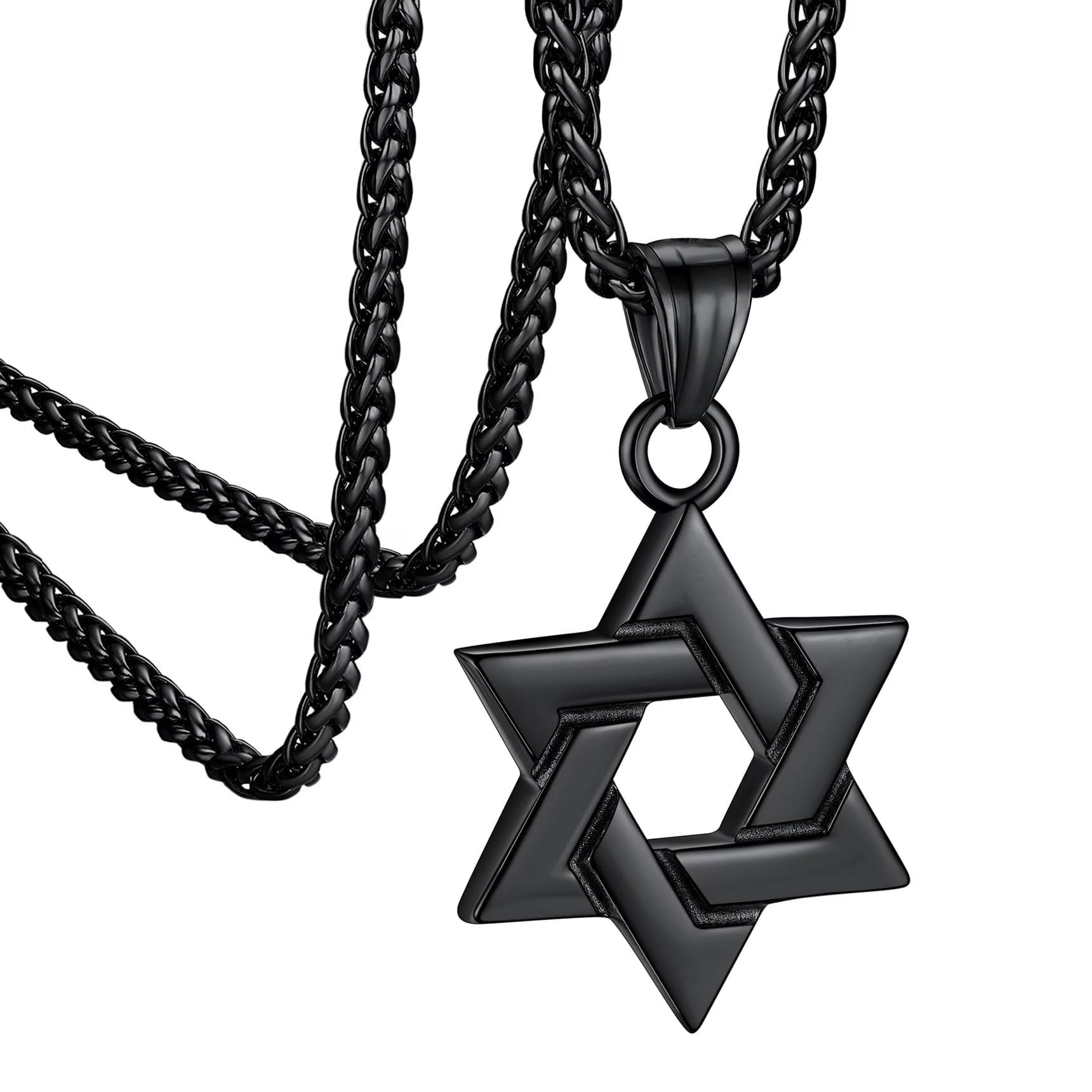 Jewish Star of David Necklace Hexagram Pendant Necklace Stainless Steel Jewelry Gifts for Men Boyfriend Dad Father - Black