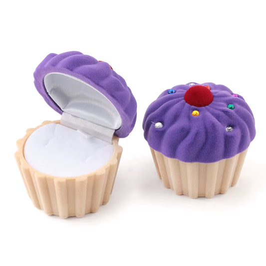 1 Piece Lovely Cake Gift Box Holder Jewelry Box Case Velvet Wedding Ring Box for Earrings Necklace Display & Packaging 2 Colors
