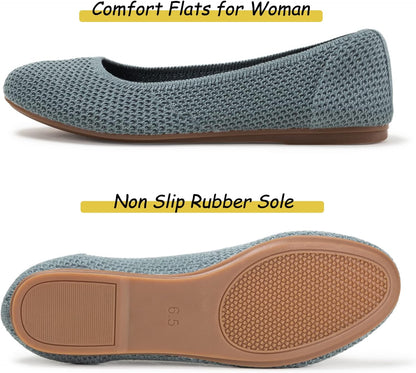 Women’S Ballet Flat Shoes Knit Dress Shoes round Toe Slip on Ballerina Flats for Woman Low Wedge Comfort Soft