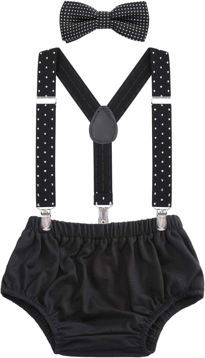 Baby Boys Cake Smash Outfit - First Birthday Party Suspenders Bow Tie Bloomers Set