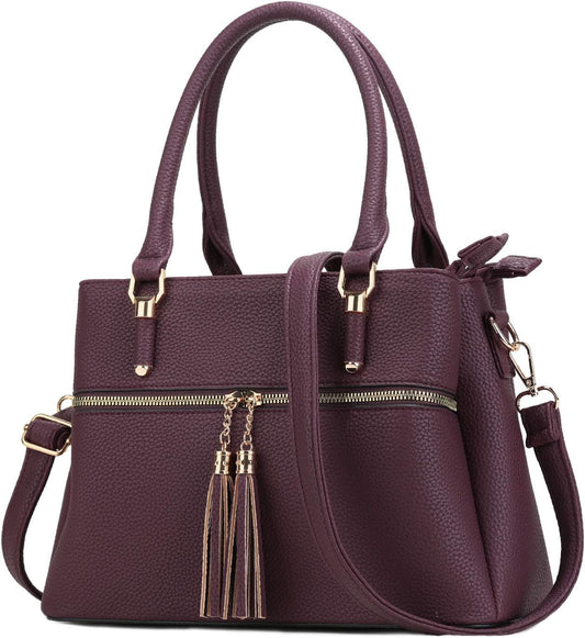 Women Satchel Bags Handle Shoulder Handbags and Purses Pockets Zipper Leather Crossbody Bags