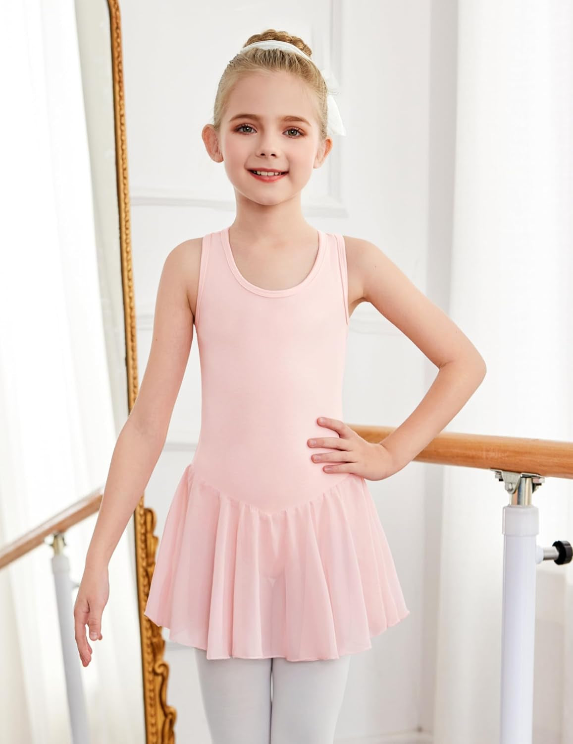 Kid Girls Hollow Back Ballet Leotard with Skirt Sleeveless Dance Dresses