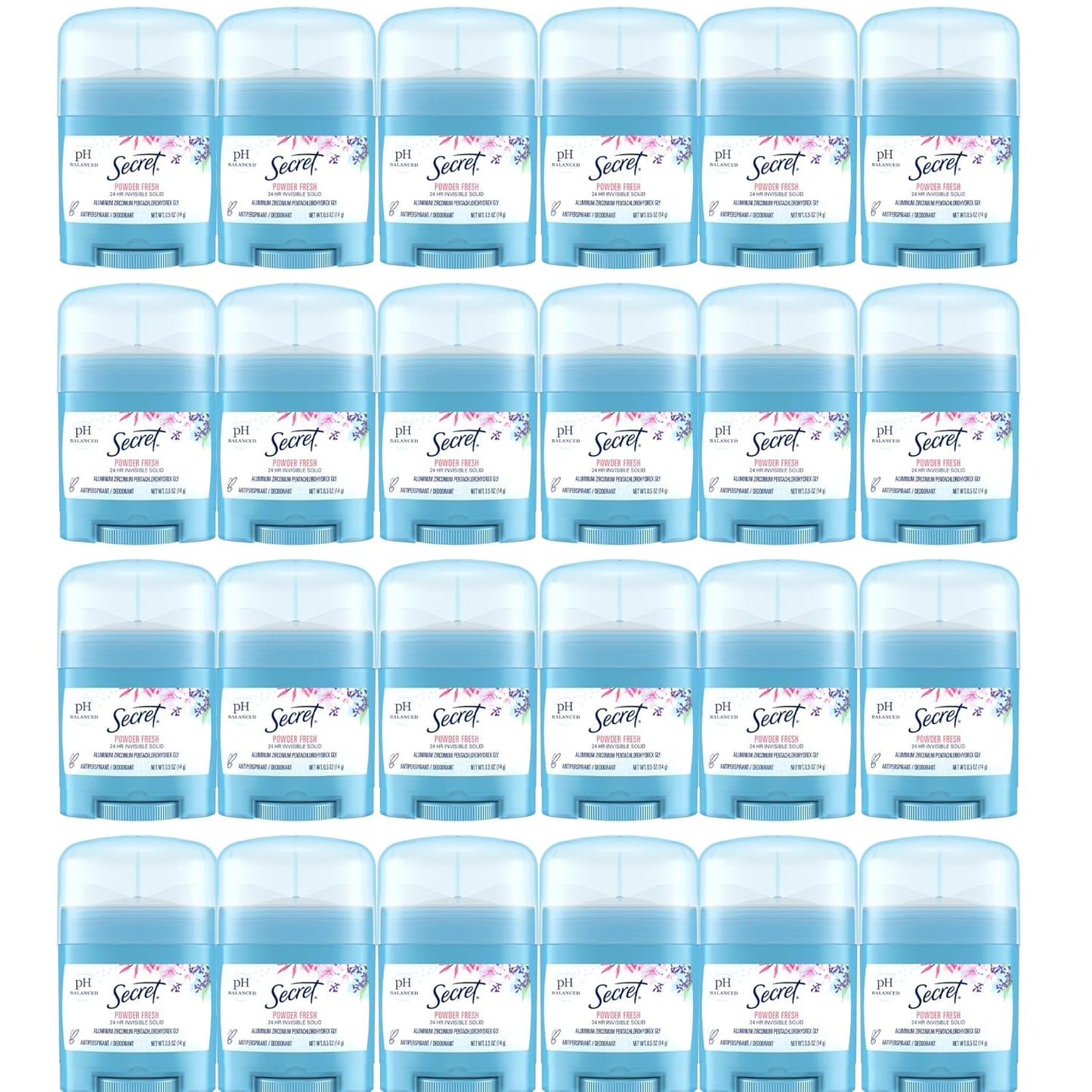 Antiperspirant and Deodorant for Women, 24Hr Sweat & Odor Protection, PH Balanced Protection, Gentle on Skin, Invisible Solid, Travel Size, Powder Fresh Scent, 0.5 Oz (Pack of 24)