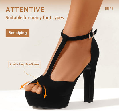 Women'S IN5 Polly Platform Chunky High Heels T-Strap Sexy Sandals Peep Toe Wedding Party Prom Dress Shoes for Women Bride