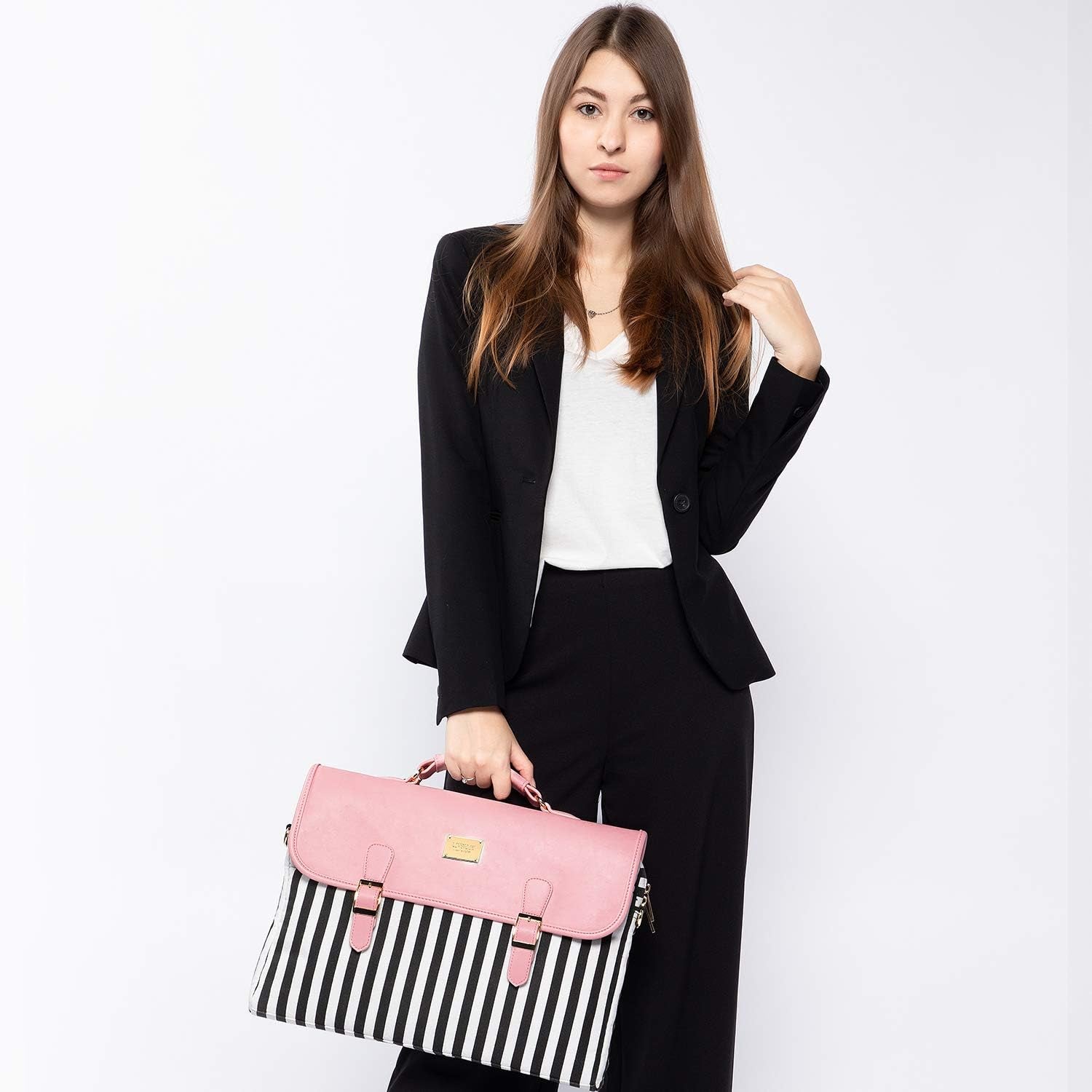 Computer Bag for Women Laptop Messenger Bag for Work College, Slim-Pink, 15.6-Inch