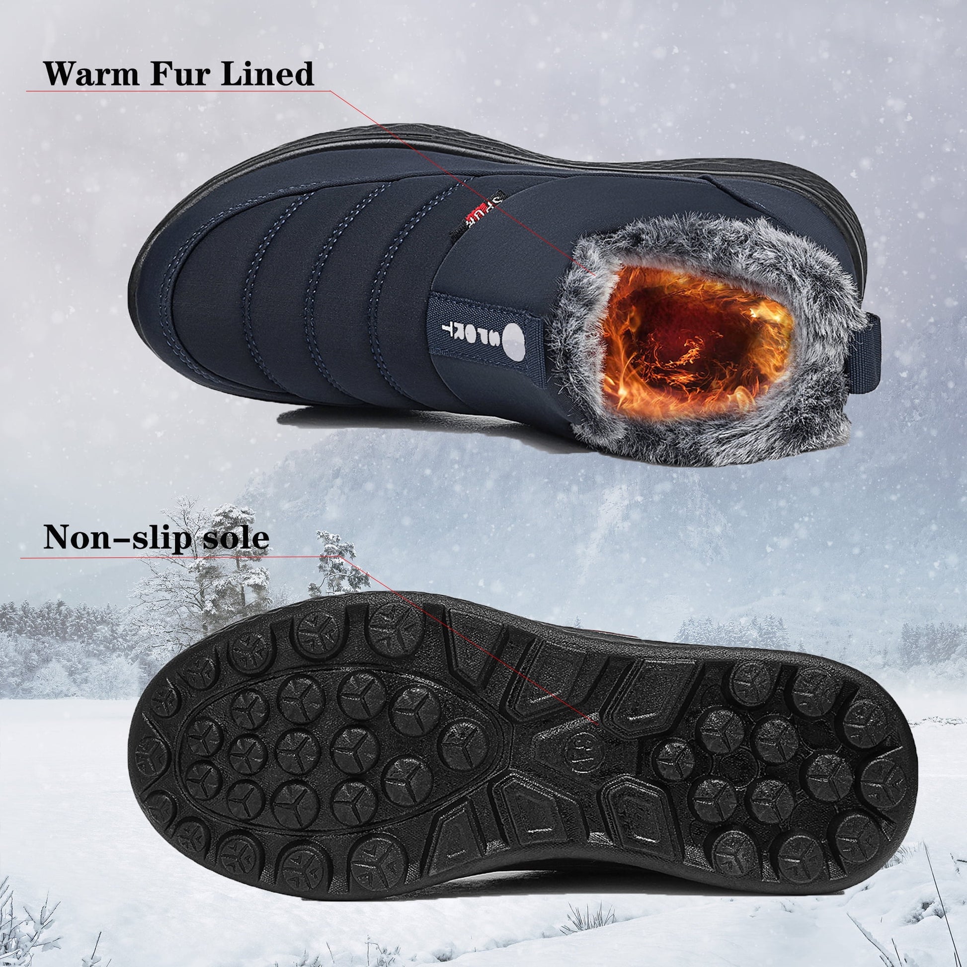 Winter Snow Boots for Women Warm Faux Fur Lined Ankle Boots Waterproof Insulated Slip on Booties Comfortable Snow Shoes Outdoor Short Blue Boots