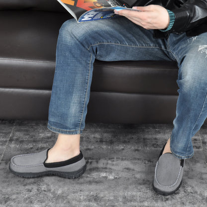 Slippers for Men Moccasins for Men Cozy Memory Foam House Slippers Indoor Outdoor Bedroom Shoes Hard Rubber Sole MALE Greyblack 10