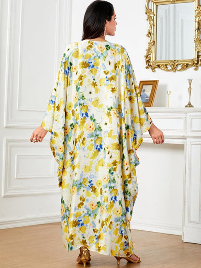 Women Muslim Maxi Dress Abaya - Lady Long Sleeve Maxi Dress Dubai Gown Jalabiya One Size