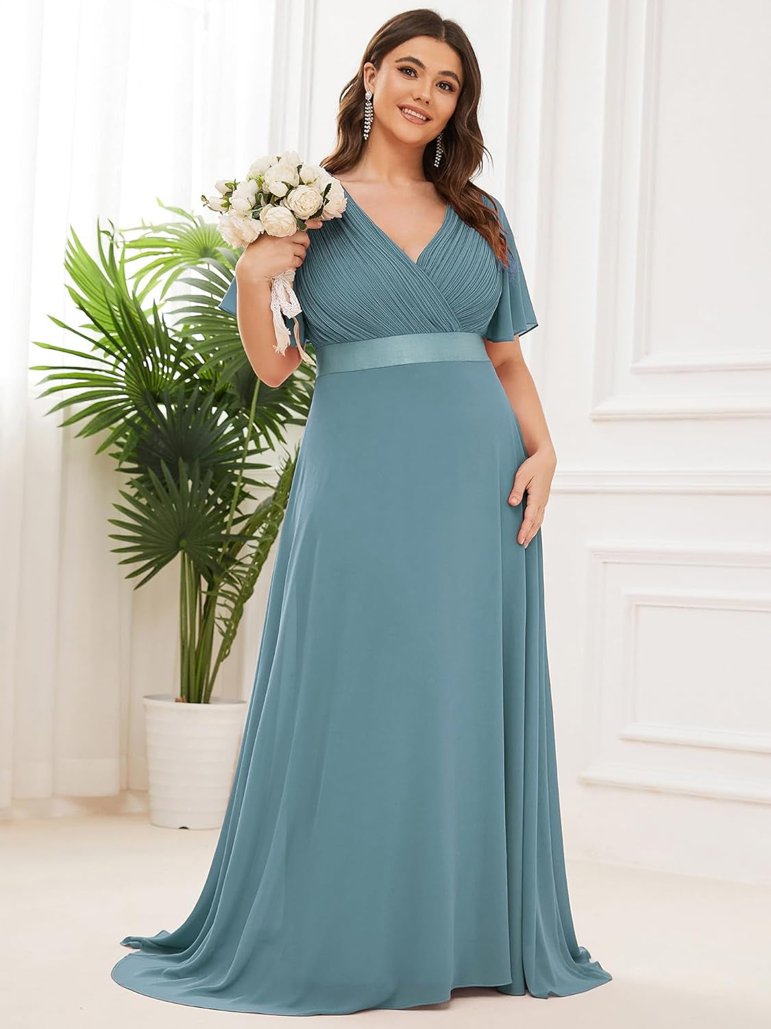 Women'S Double V-Neck Chiffon Formal Dresses plus Size Bridesmaid Dress 09890-DA