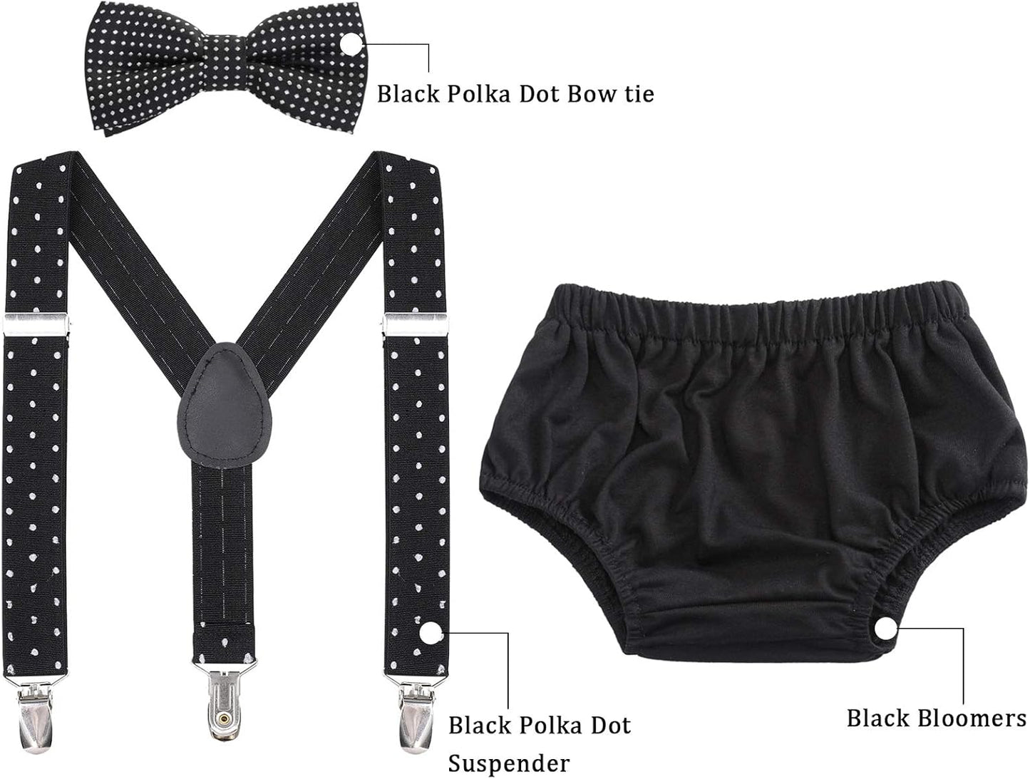 Baby Boys Cake Smash Outfit - First Birthday Party Suspenders Bow Tie Bloomers Set