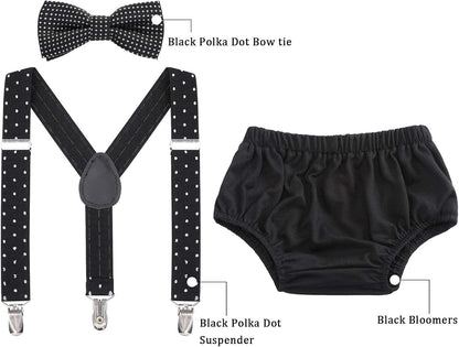 Baby Boys Cake Smash Outfit - First Birthday Party Suspenders Bow Tie Bloomers Set