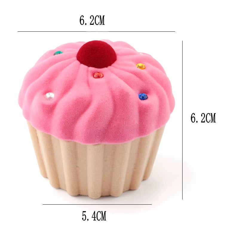 1 Piece Lovely Cake Gift Box Holder Jewelry Box Case Velvet Wedding Ring Box for Earrings Necklace Display & Packaging 2 Colors
