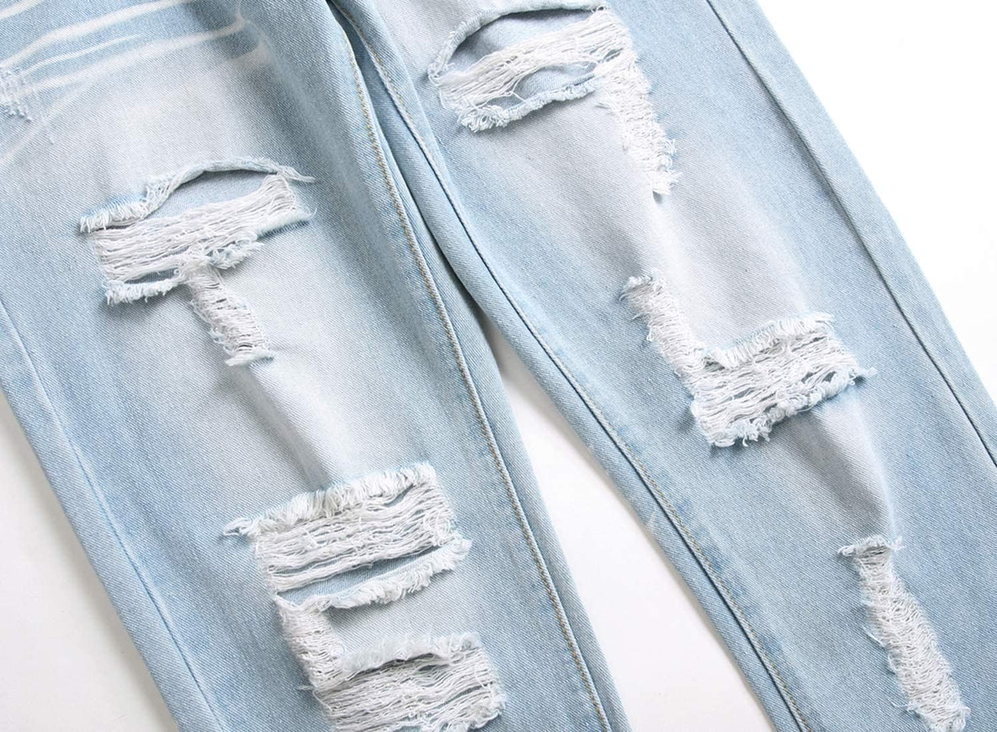 Men'S Ripped Distressed Destroyed Straight Fit Washed Denim Jeans Pants
