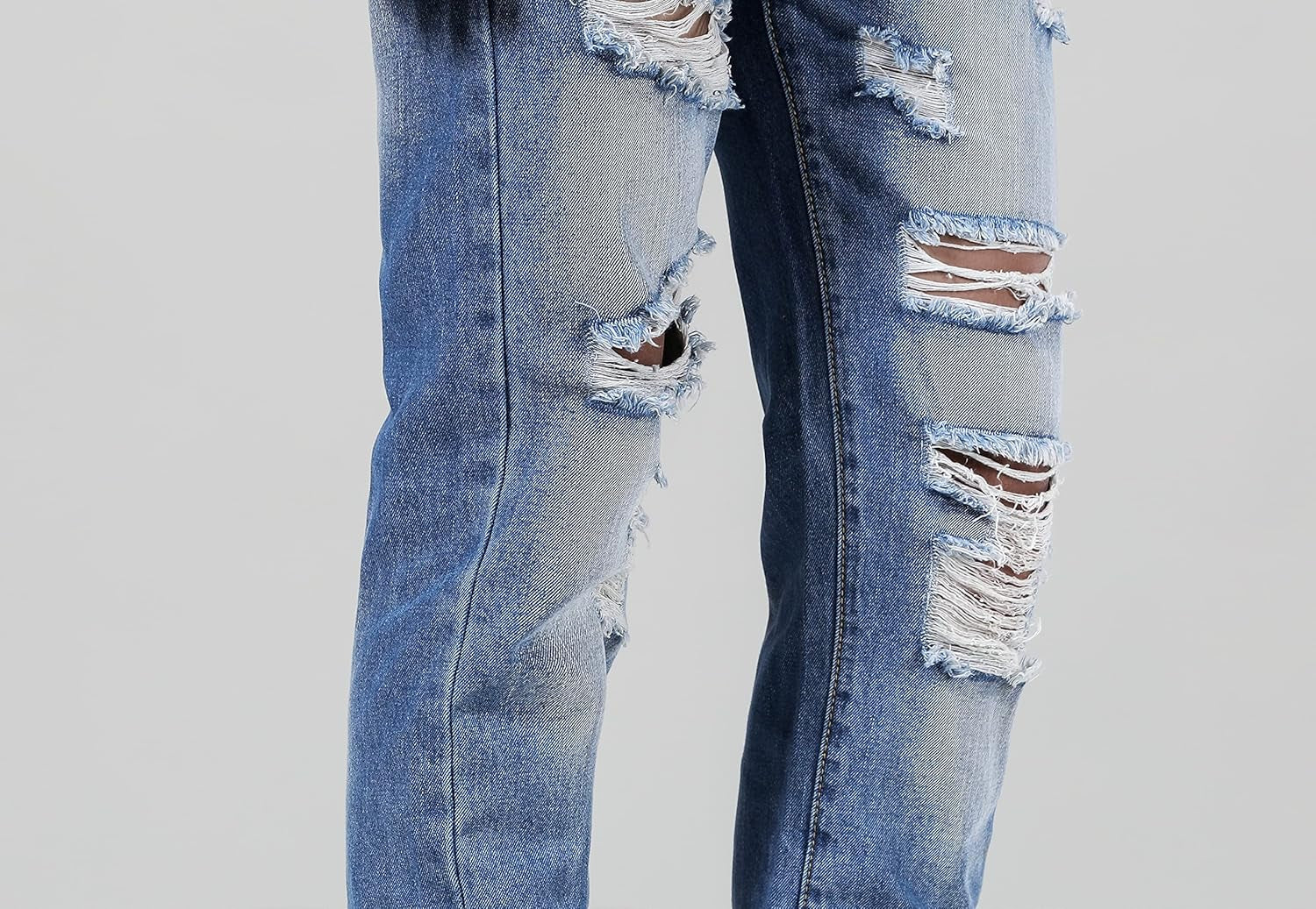 Men'S Ripped Distressed Destroyed Straight Fit Washed Denim Jeans Pants