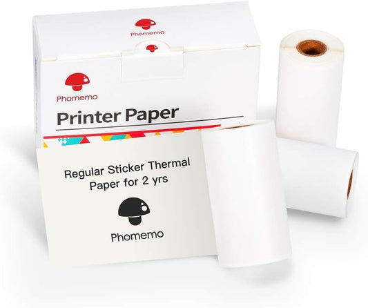 White Self-Adhesive Thermal Paper, Glossy Printable Sticker Paper Label for  M02/M02 Pro/M02S/P2S/M03/M04S Mini Sticker Printer, 50Mm X 3.5M, Diameter 28Mm, 3-Rolls, Image Time 2 Years