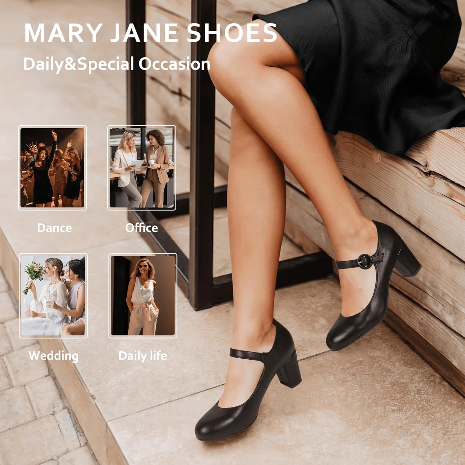 Women'S Candy Dress Mary Jane Shoes Low Block Heels Closed round Toe Office Work Church Wedding Pumps